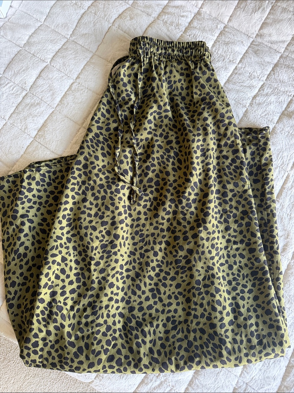 Olive Green Leopard Print Drawstring Skirt